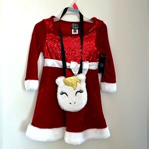 Pink & Violet Santa w/purse Dress 3T Toddler Christmas Party Velour Sequins